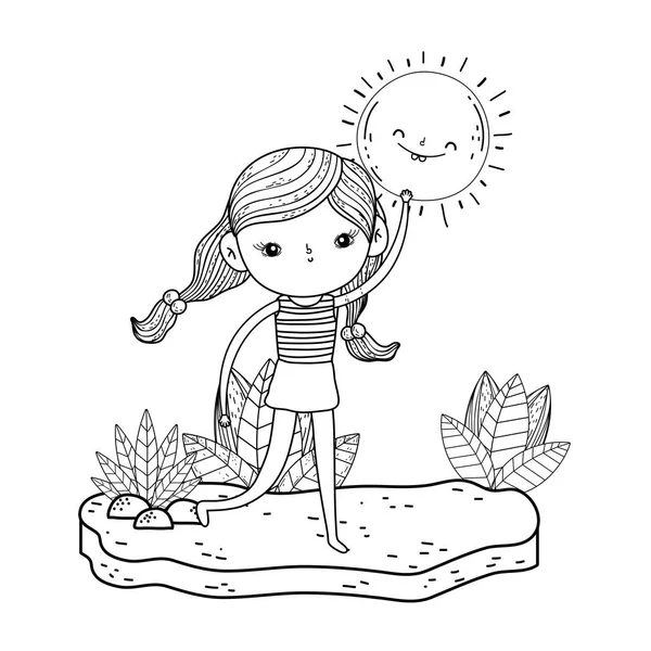 Niña en el personaje del jardín — Vector de stock