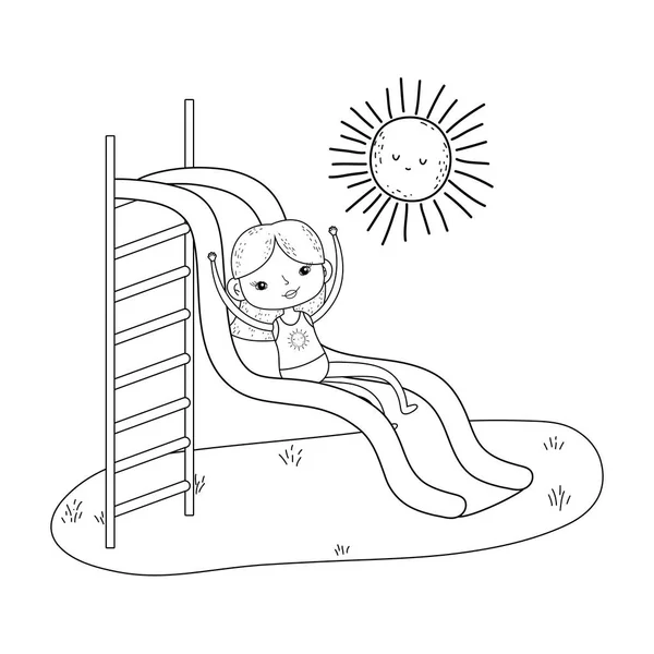 Little girl with swimwear on slide in the park — Stock Vector