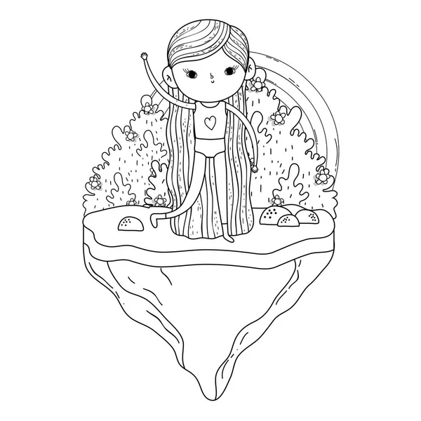 Dziewczynka w ogrodzie z rainbow — Wektor stockowy