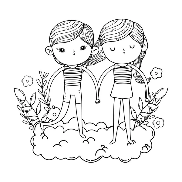 Маленькие дети пара в облаках — стоковый вектор