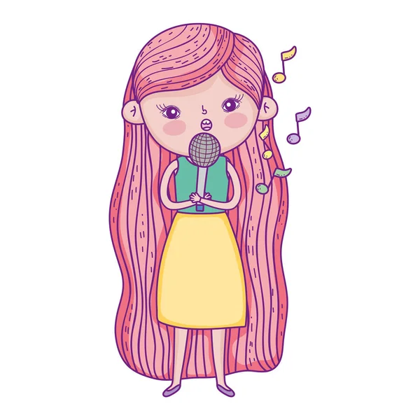 Linda niña cantando con micrófono — Vector de stock