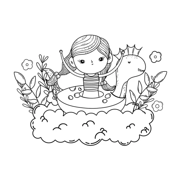 bulutlar dinozor float, sevimli küçük kız