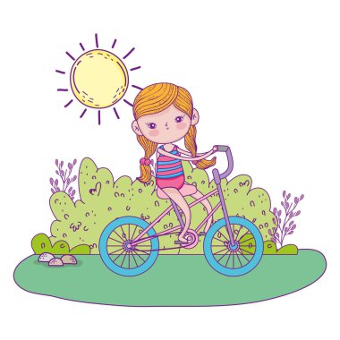 sevimli küçük kız binicilik bisiklet peyzaj