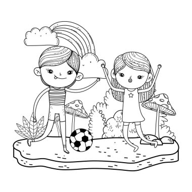 sevimli küçük peyzaj oynarken futbol çocuklar