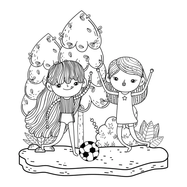 Lindo niñas jugando fútbol en el paisaje — Vector de stock