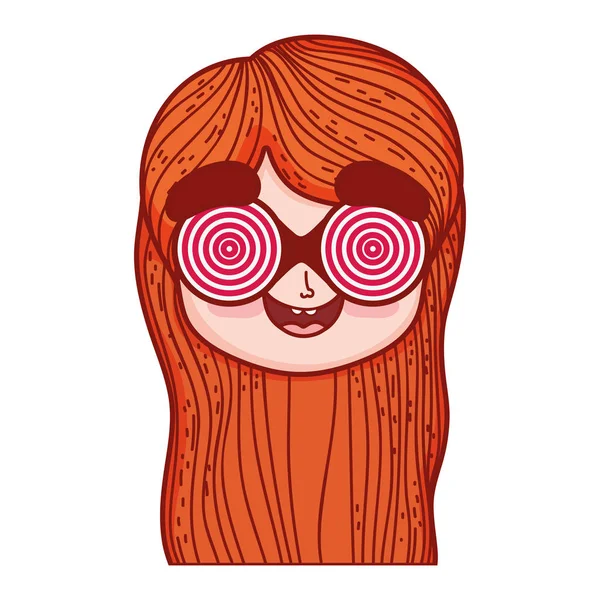 Little girl with spiral glasses fools day celebration — Stock Vector