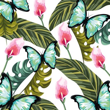 güzel tropik çiçekler çizgi film