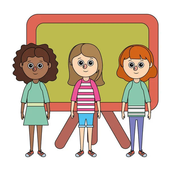 Iskolás lányok rajzfilm — Stock Vector