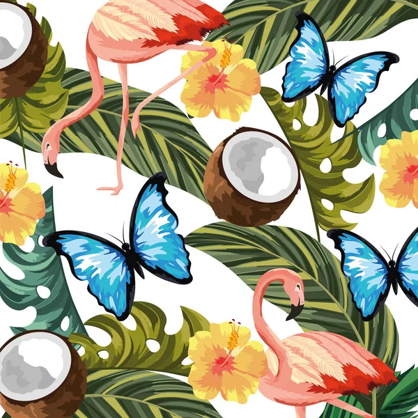 Bellissimi fiori tropicali cartone animato — Vettoriale Stock