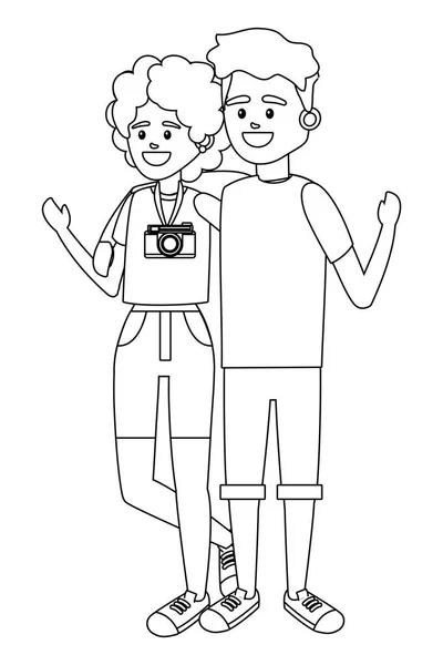 Turista pareja dibujos animados — Vector de stock