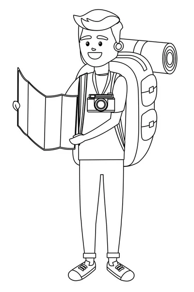Jeune touriste homme dessin animé — Image vectorielle