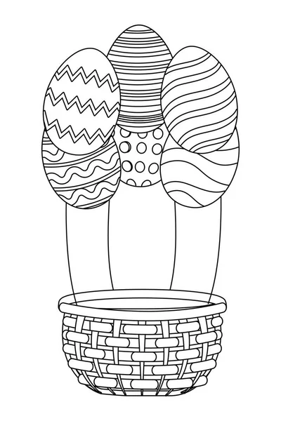 Пасхальные яйца и плетеная корзина — стоковый вектор