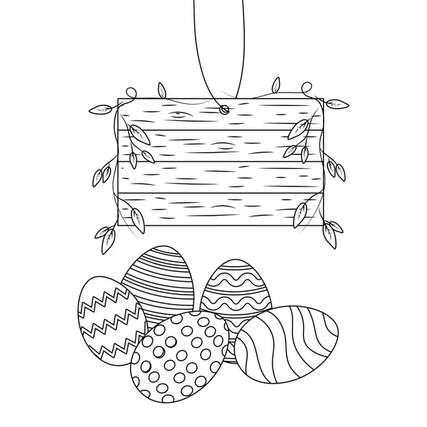 Huevo de Pascua con letrero de madera — Vector de stock
