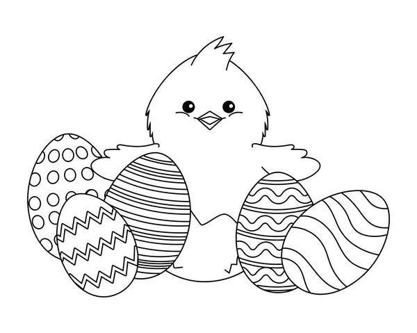 Poussin avec des œufs de Pâques — Image vectorielle