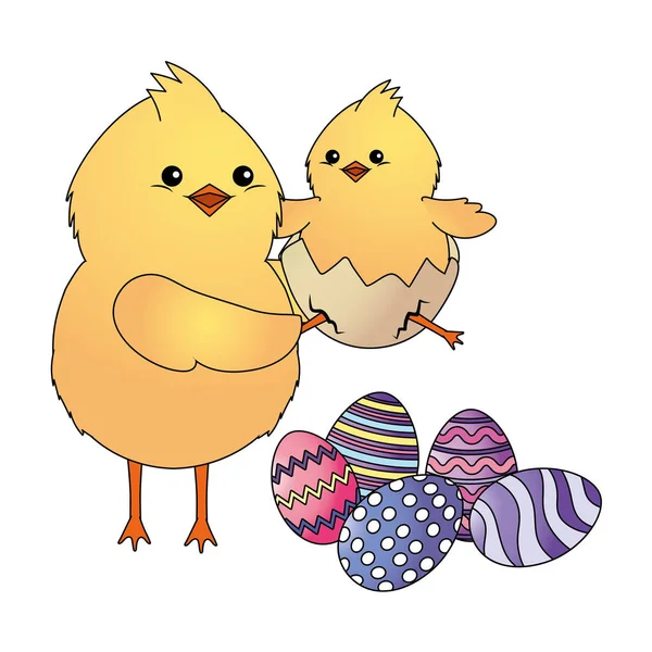 Pulcini con uovo di Pasqua — Vettoriale Stock