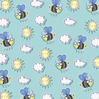 Arılar böcekler ile güneşin ve bulutların arka plan