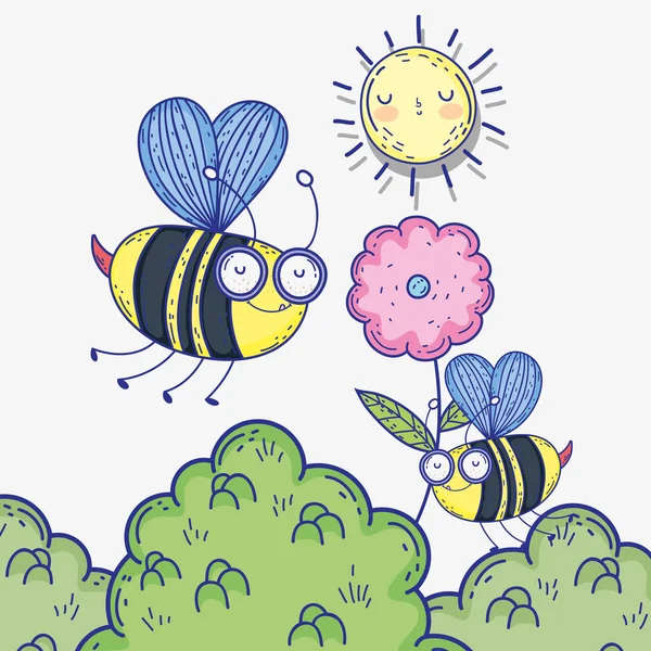 Bina insekter djur med blomma och sol — Stock vektor
