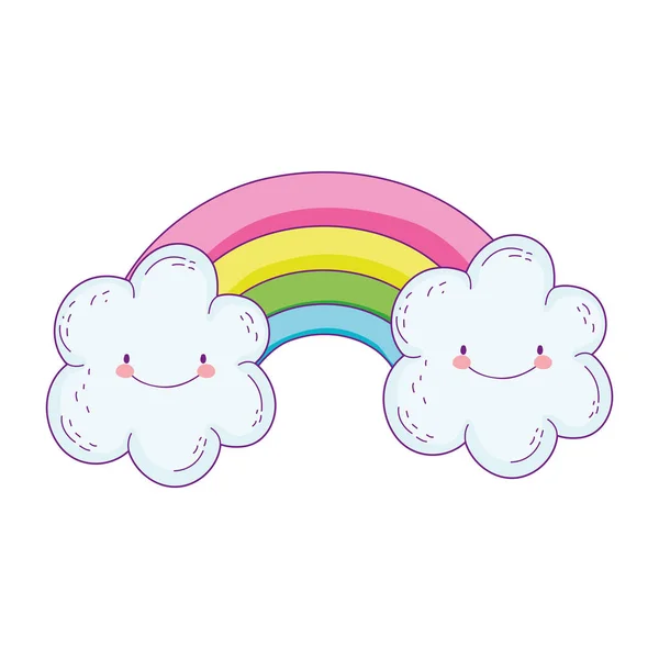 Nuvole e personaggi kawaii arcobaleno — Vettoriale Stock