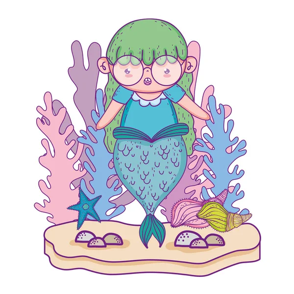 Bella sirena con alghe personaggio fiabesco — Vettoriale Stock