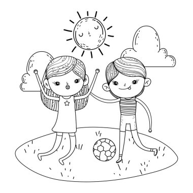 sevimli küçük peyzaj oynarken futbol çocuklar