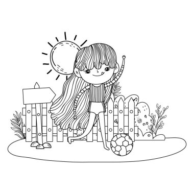 sevimli küçük kız futbol manzara modunda oynamak