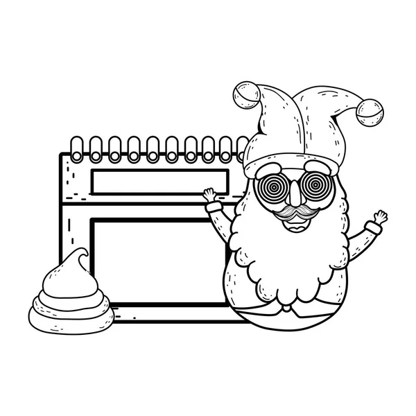 GNOME με καπέλο Τζόκερ με ημερολόγιο Πρωταπριλιά ημέρα χαρακτήρα — Διανυσματικό Αρχείο