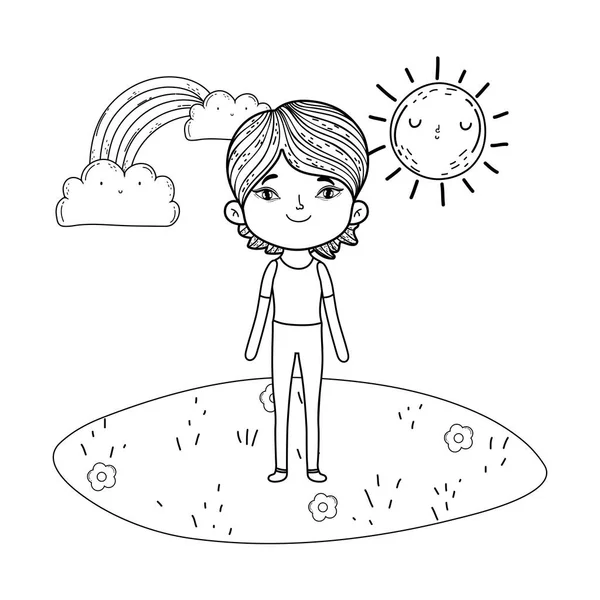 Lindo niño en el paisaje — Vector de stock