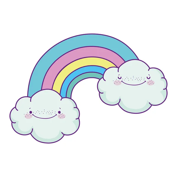 Bulutlar ve gökkuşağı kawaii karakterler — Stok Vektör