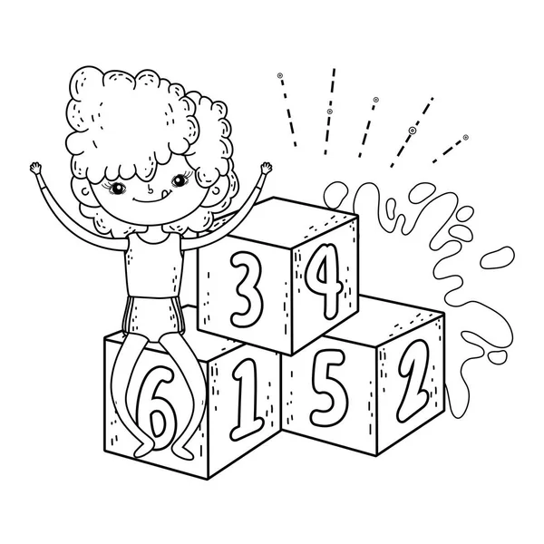 Niña jugando con números de bloques — Archivo Imágenes Vectoriales