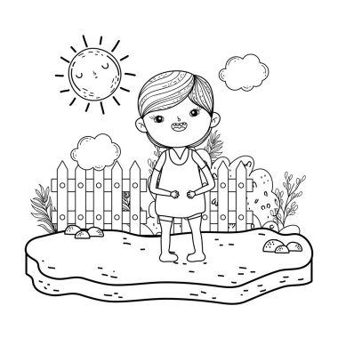 Güneş kawaii alanında ile sevimli küçük kız