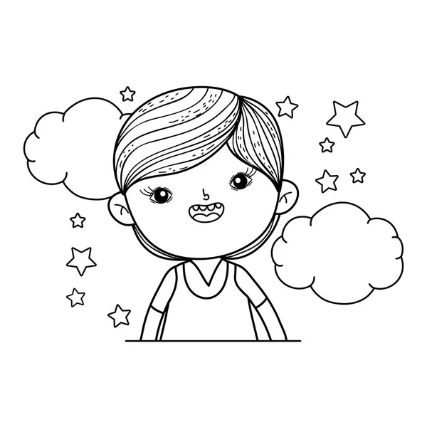 Bulutlar ve yıldız küçük bir çocuk — Stok Vektör