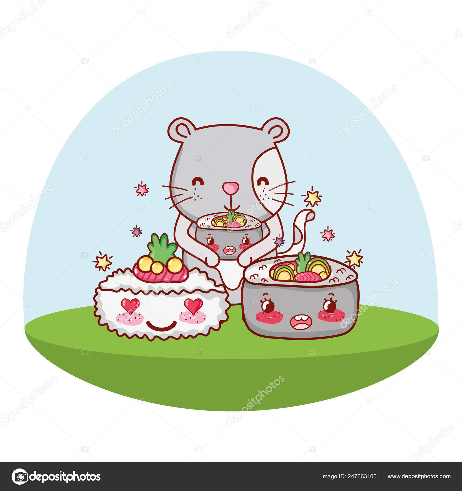 Cat and food kawaii cartoons Stock Vector Image by ©stockgiu #247663100