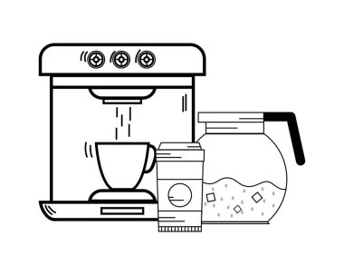 Espresso makinesi ve Kupası öğeleri karikatürler