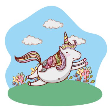 Tek boynuzlu at açık havada çizgi film