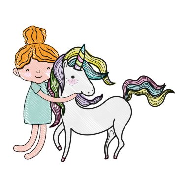 karalanmış çocuk Güzellik tek boynuzlu at saç modeli sarılma