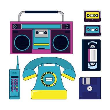 Set of 90s elements and technology clipart