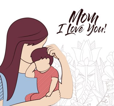 Mutlu anne kart güzel çizim ile