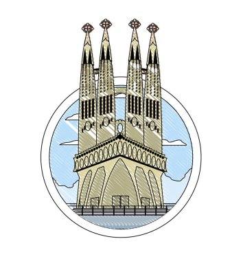 Sagrada familia kule barcelona ve peyzaj doodle