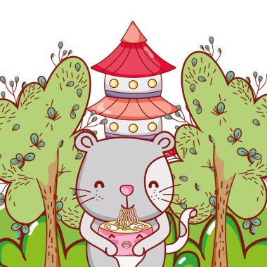 Kedi ve gıda kawaii karikatürler