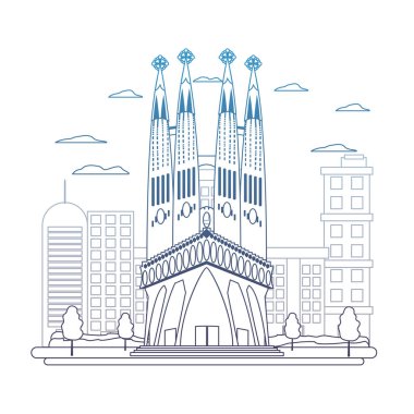 bozulmuş line sagrada familia Kulesi ve güzel cityscape