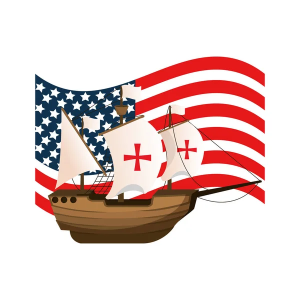 Σημαία των ΗΠΑ και το πλοίο πλοήγησης των μεταφορών — Διανυσματικό Αρχείο