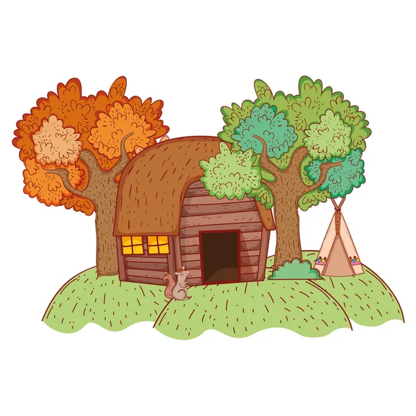 Casa de madeira na floresta — Vetor de Stock