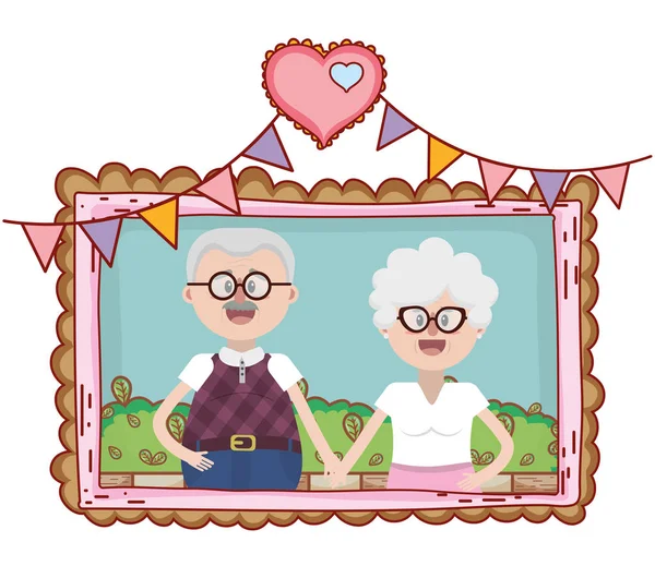 Anciano pareja retrato dibujos animados — Vector de stock