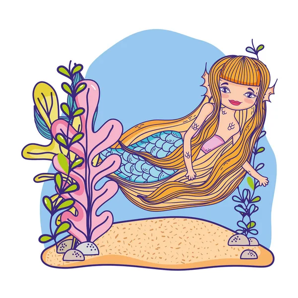 Sirena nadando bajo el mar — Vector de stock