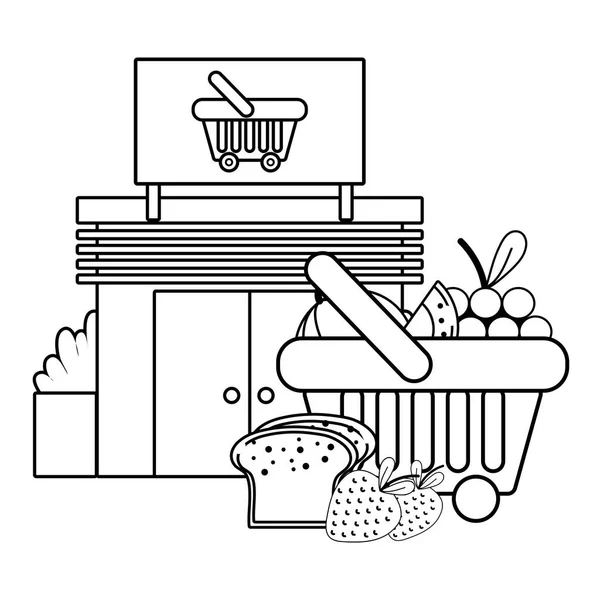 Negocio de la tienda de supermercados blanco y negro — Archivo Imágenes Vectoriales