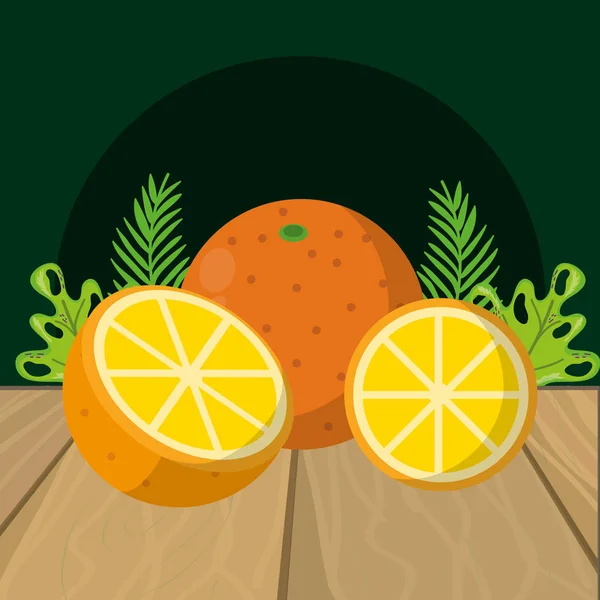 Frutas frescas laranjas desenhos animados — Vetor de Stock