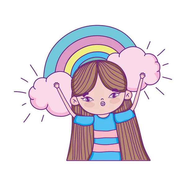 Niña con arco iris en las nubes — Archivo Imágenes Vectoriales