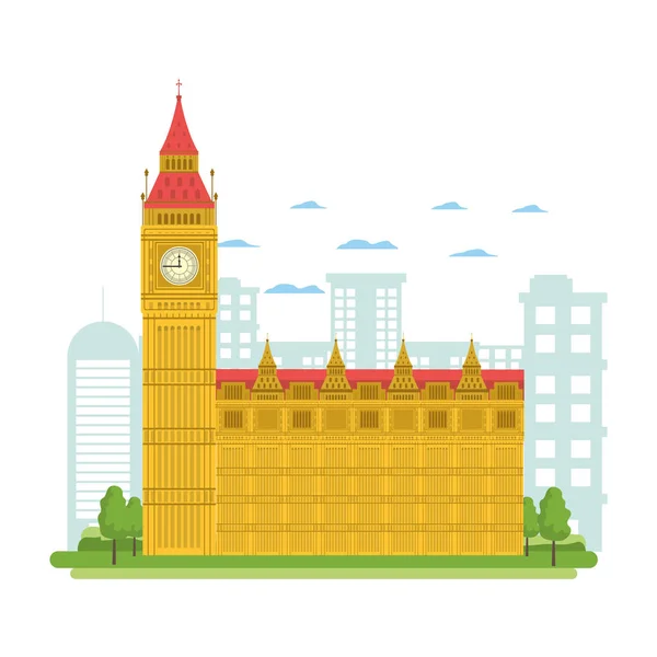 伦敦钟楼和漂亮的树 — 图库矢量图片