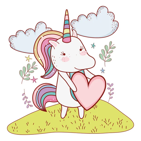 Unicornio a los dibujos de la naturaleza — Vector de stock