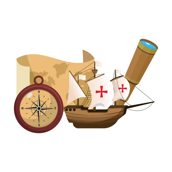 Transporte de barcos con navegar cosas descubrimiento — Archivo Imágenes Vectoriales